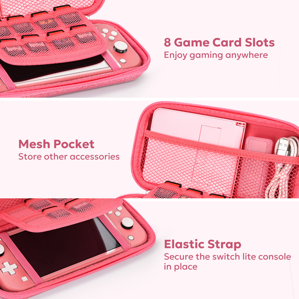 Switch Lite Case, 15-in-1 Accessories Set with Carrying Case, Screen Protector, Cat Thumb Caps (Glitter Pink) Visit th