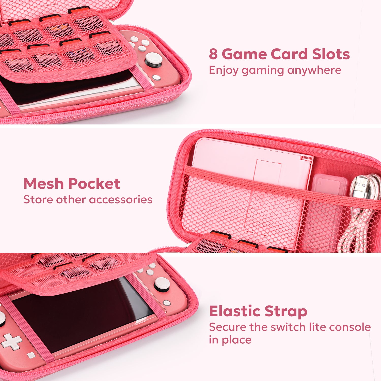 Switch Lite Case, 15-in-1 Accessories Set with Carrying Case, Screen Protector, Cat Thumb Caps (Glitter Pink) Visit th