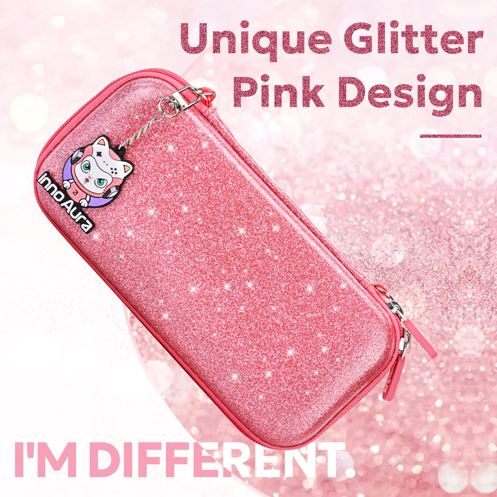 Switch Lite Case, 15-in-1 Accessories Set with Carrying Case, Screen Protector, Cat Thumb Caps (Glitter Pink) Visit th