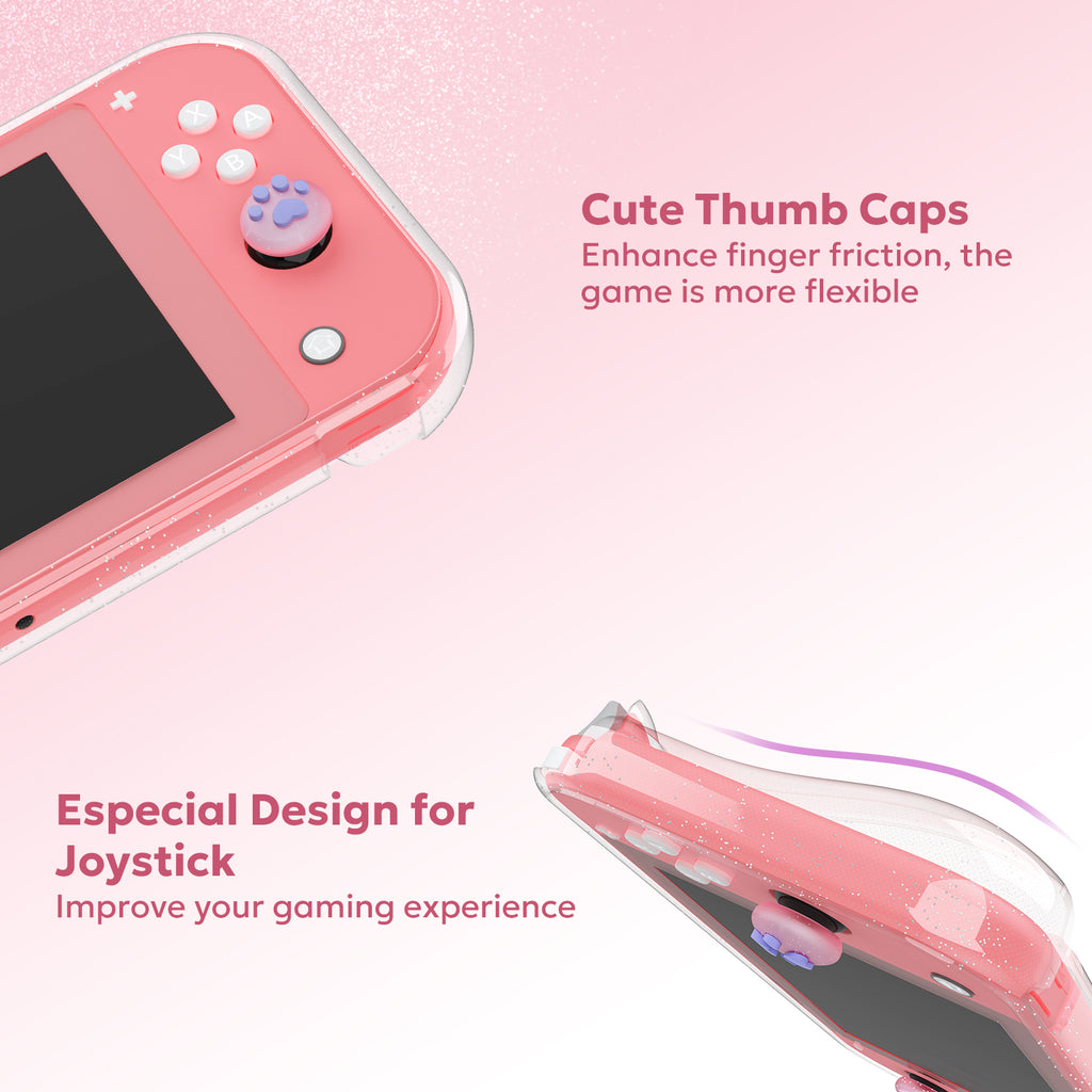 Switch Lite Case, 15-in-1 Accessories Set with Carrying Case, Screen Protector, Cat Thumb Caps (Glitter Pink) Visit th