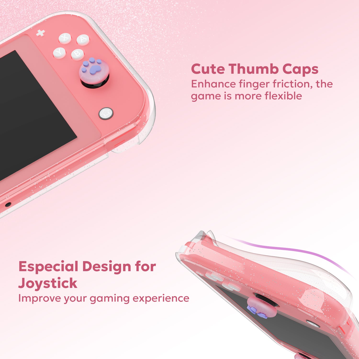 Switch Lite Case, 15-in-1 Accessories Set with Carrying Case, Screen Protector, Cat Thumb Caps (Glitter Pink) Visit th