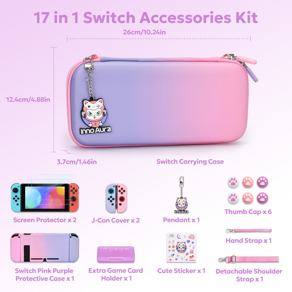 Switch Case, 17 in 1 Accessories Bundles with Carrying Bag